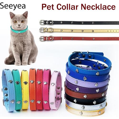 Cat Collar Cat Belt Pu Rivet Dog Collar Teddy Bomei Dog Cartoon Interesting Footprint Collar Cat Accessories Pet Products Seeyea