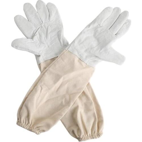 1 pair Sheepskin bee proof gloves White + yellow, polyester cotton + sheepskin bee proof gloves Beekeeping tools