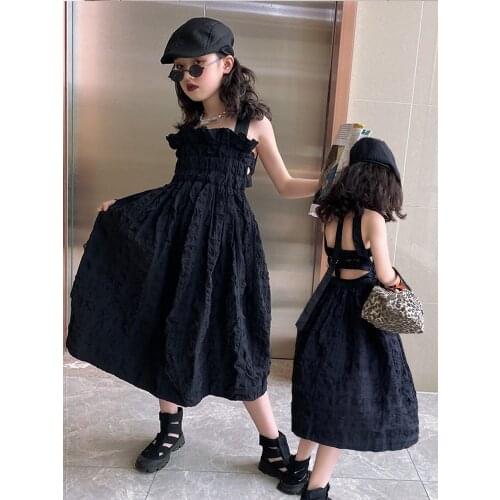 Girls Backless Dress Baby Teen Girl Fashion Black Party Retro Maxi Dress size 5 6 8 10 12 years