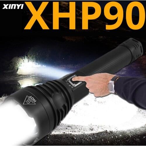 Most Powerful XHP90 90000LM LED Flashlight Tactical waterproof Torch 3 modes Zoomable Hunting camping lamps By 18650 or 26650