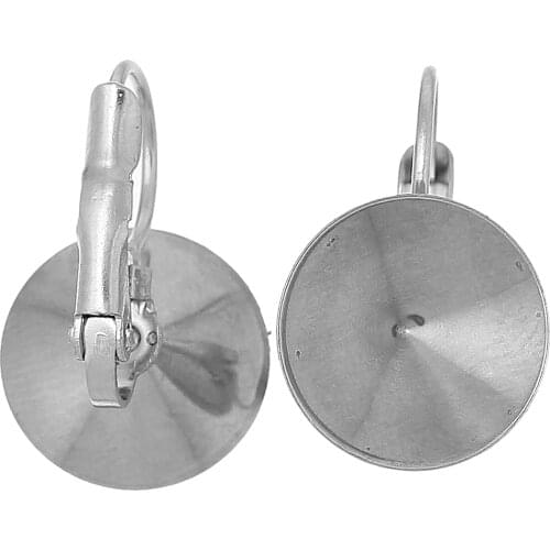 304 Stainless Steel Clip On Earring Cabochon Settings Round Silver Color DIY (Fits 12mm Dia) 18mm( 6/8") x 13mm( 4/8"), 10 PCs