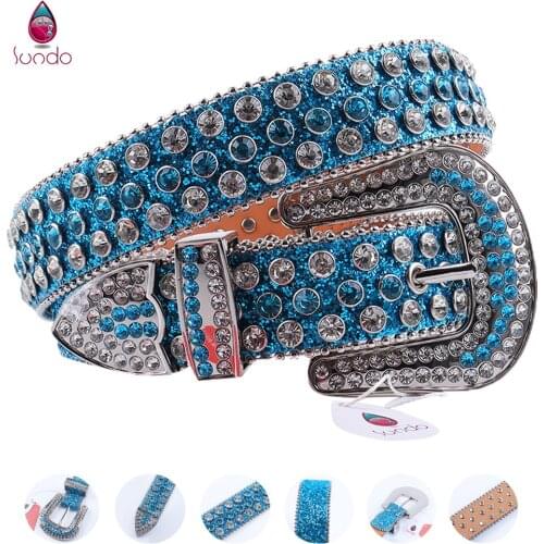 Blue Belts For Men Luxury Designer Brand Waist Decorative Strap Fashion Goth Crystal Studded Belt Buckle Rhinestones Belt Cintos