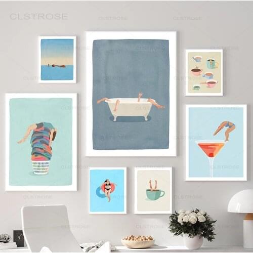 Nordic Abstract Painting Cocktail Coffee Girls Dead Sea Wall Art Pictures Canvas Posters Prints Interior Living Room Home Decor