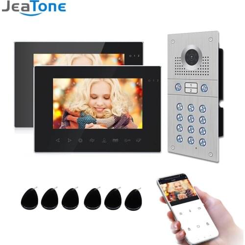 Jeatone WiFi Smart Video Door Phone Video Intercom Code Keypad/RFID Card/APP Unlock Motion Detection for Two Units Apartment