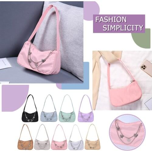Fashion Women Pure Color Butterfly Chain Shoulder Underarm Bag Casual Ladies Clutch Hobos Handbags Purse Messenger Shoulder bag
