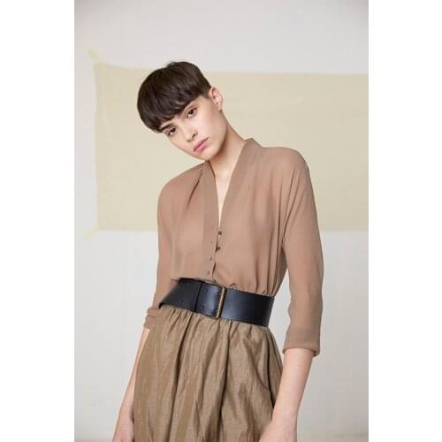 Women Shirt 2021 Early Autumn Thin Lightweight Full-sleeved Three-color 100% Silk Shirt