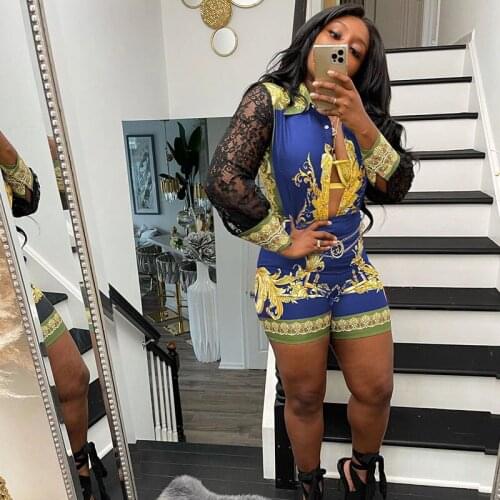 Vintage Print Two Piece Short Set for Women Clothes Turn-down Collar Button Shirts Top and Shorts Sets Party Club Matching Sets