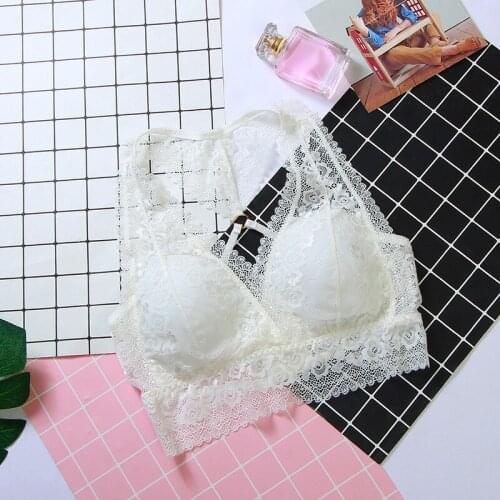 Women Lace Underwear Embroidery Flower Deep V Brassiere Femme Vest Bra Sexy Lingerie Wire Free Push Up Beauty Back Bras