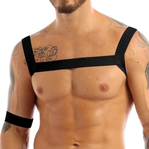 Harness Mens Body Chest Harness Belt Lingerie Hollow Out Sexy Costume High Elastic Shoulder Muscle Support Brace with Arm Band