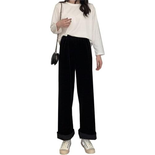 Winter trousers 2021New plus velvet thick high-waisted pants straight wide-leg casual trousers womens loose pants Streetwear