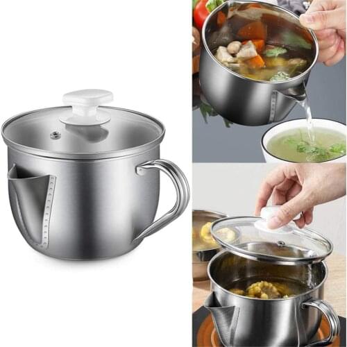 1 Pcs Stainless Steel Oil Seperator Household Oil Filter Bowl with Lid Hot Pot Grease Skimmer