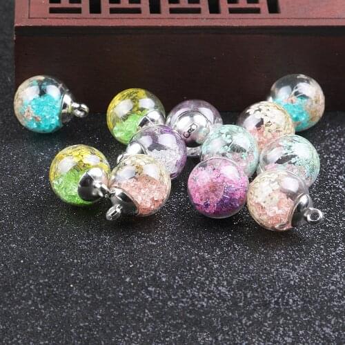 10pcs Color Lace Flower Gypsophila Transparent Glass Ball Bottle Pendant Charms Jewelry Making DIY Necklace Earrings Accessories