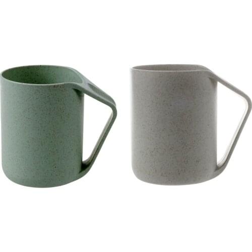 2Pcs Break-Resistant Creative Coffee/Tea Mug Cup Wheat Straw + Food Grage PP Plastic Color:Green & Beige