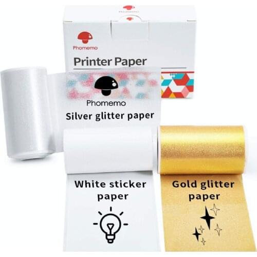 Thermal Printer Paper for Phomemo M02/M02 Pro/M02S Mini Bluetooh-Compatible Thermal Printer White/Gold Glitter/White Glitter