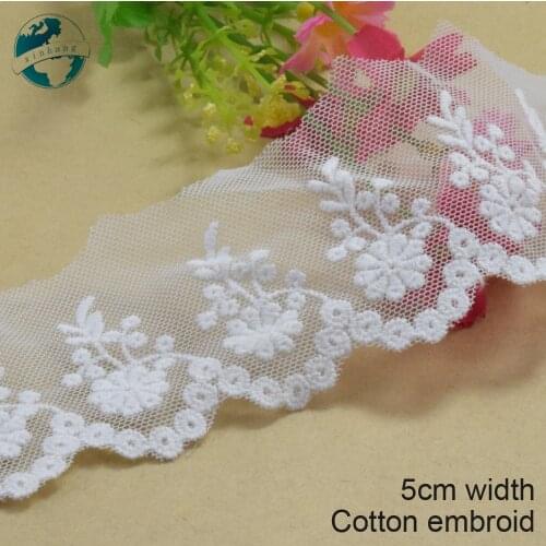 5cm width white cotton embroided lace ribbon guipure trim DIY wedding Accessories dolls lace african french lace applique#2895