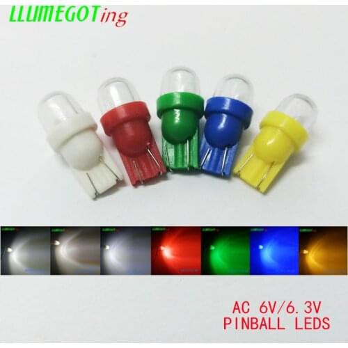 50pcs Round Clear Dome 194 T10 #555 Wedge 1x5050SMD AC DC 6.3V 6V Multiple Color Non Polar Pinball Game Machine LED Bulb Lamp