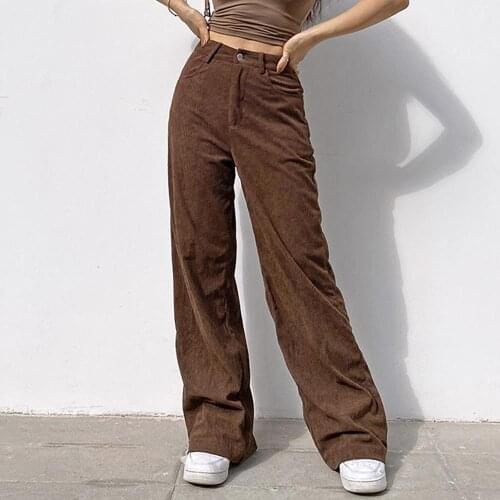 90s Indie Streetwear Corduroy Pants Vintage Teenager Skater Girl Style Baggy Pants Fashion High Waist Brown Trousers y2k