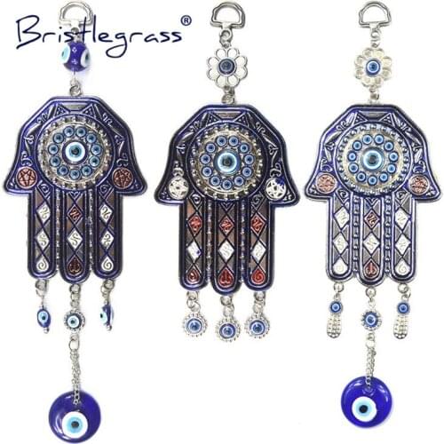 BRISTLEGRASS Turkish Blue Evil Eye Geometry Hamsa Hand Amulets Lucky Charm Wall Hanging Pendants Pendulum Blessing Protect Decor