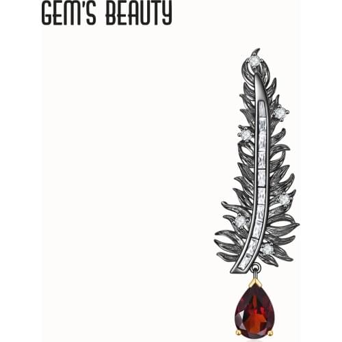 Gems Beauty Brooch Wedding Accessories 925 Sterling Silver Feather Garnet Coat Clothing Brooch Pins Gifts Clip Accessories