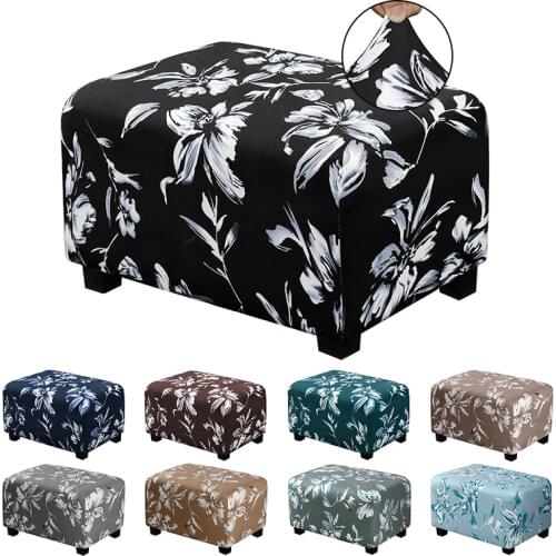 Ottoman Slipcovers Rectangle Super Stretch Floral Lily Footrest Sofa Slipcovers Footstool Protector Covers Soft Thick Bouncy