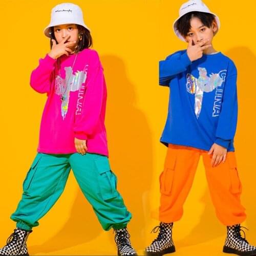 Kid Cool Carnival Hip Hop Clothing Loose Sweatshirt Crop Tops Cargo Pants Street wearfor Girls Boy Jazz Dance Costume Clothes