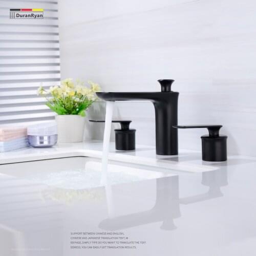 Duranryan black three-hole faucet hot and cold basin all copper archaize split three-piece set