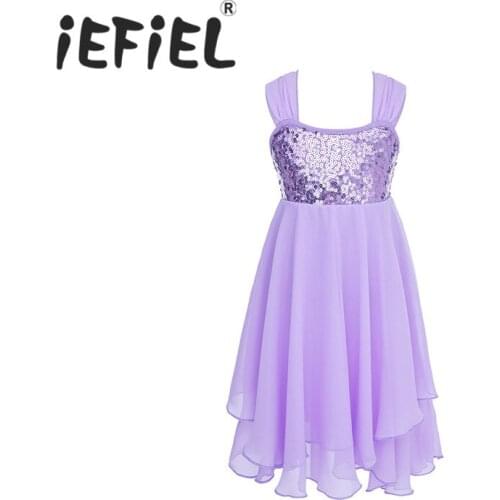 IEFiEL Girls Ballet Dancewear Dress Children Kids Chiffon Sequins Adjustable Shoulder Straps Gymnastic Leotard Dance Dresses