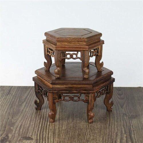 China Jichi wood Two hexagon Base Display stand For vase flowerpot teapot statue