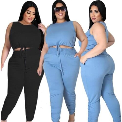 Two Piece Set Women Plus Size Clothing Wholesale Pants Sets Elastic Waist Top Legging Tracksuit Fashion Streetwear Dropshipping