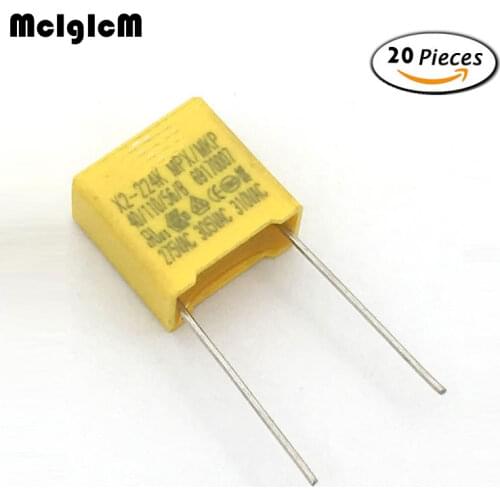 MCIGICM 20pcs 220nF capacitor X2 capacitor 275VAC Pitch 10mm X2 Polypropylene film capacitor 0.22uF
