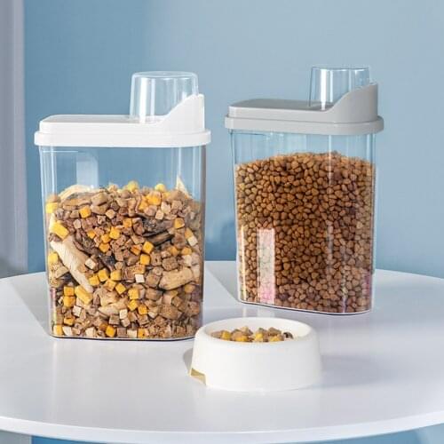 2.5L Pet Dog Food Storage Container Moisture-Proof Dry Cat Food Store Bucket Kitten Puppy Snack Organizer with Measuring Cup