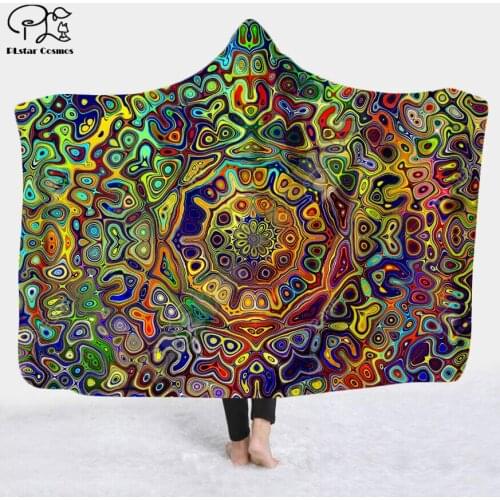 Cool Psychedelic Graffiti Character Hooded Blanket Adult colorful child Sherpa Fleece Wearable Blanket Microfiber Bedding c-029