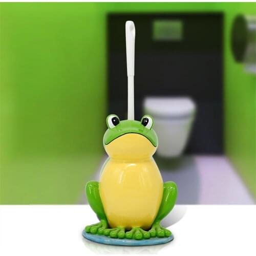 Frog Base Toilet Brush Cute Cartoon Cleaning Brush Holder Set Resin WC Accessories Creativity Bathroom Fixtures Ground brush set