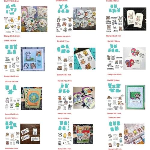 Animal Set Lovely Little Monsters with Words Metal Cutting Dies&Transparent Clear Stamps For DIY Scrapbooking Album Paper Cards