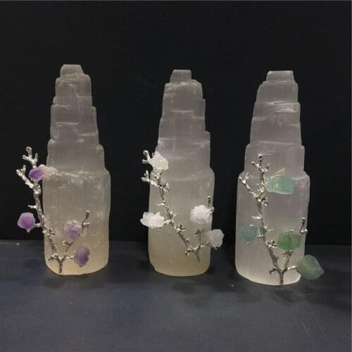Natural Selenite Crystal Tower Gypsum Cylindrical Reiki Healing Home Decor Mineral Specimen Collection