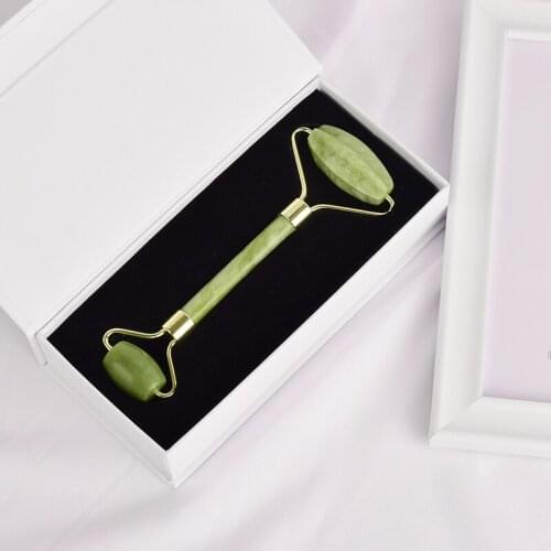 Natural Green Jade Face Roller With Teeth Helu Jade Stone Boby Massager Anti Cellulite Beauty Skin Health Care Tool Gift Box