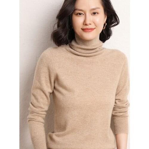 2021The New100%Pure Cashmere Sweater Pure Color Knitted Gaocollar Pullover Pure Cashmere Sweater Loose Large Size Sweater Women