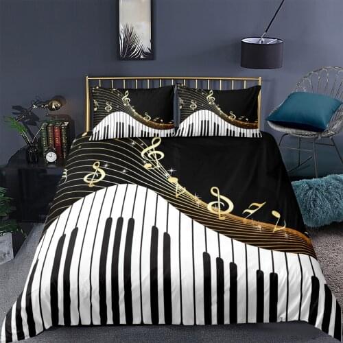 3New 2021 Black White Piano Bedding Set Luxury Duvet Cover Music Bed Set Queen King Size Comforter Sets Home Textiles Bedspreads