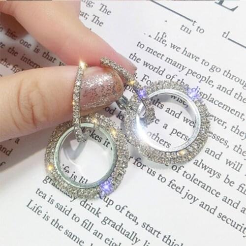 2021 New Fashion Metal Crystal Round Wedding Fashion Jewelry Star Same Style Womens Earrings