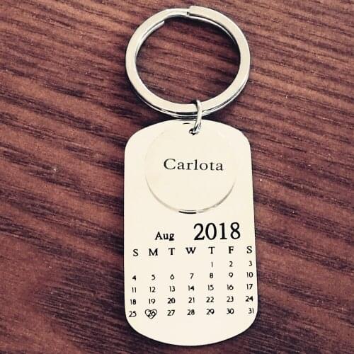 New Strange Mothers Day Gift Calendar Photo Stainless Steel Jewelry Key Chain Silver Smooth Personalized Key Chain