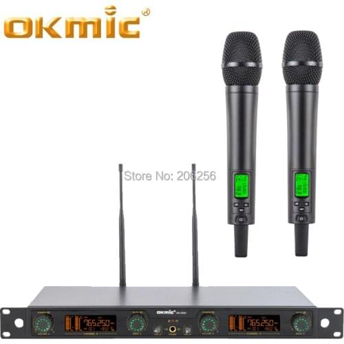 OKMIC UHF true diversity OK-392U+DPA3 High quality black 2 Mics dual handheld wireless microphone system digital ID pilot series