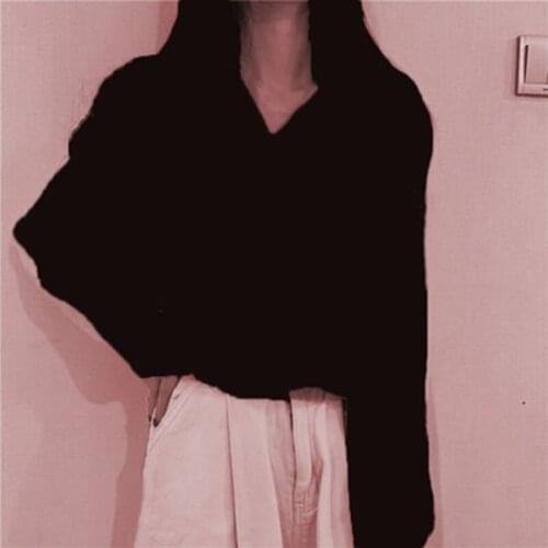 Autumn Winter Women V-neck Pullovers Jumper Solid Color Warm Female Thick Knitted Sweater Oversize Korean Style Loose Top