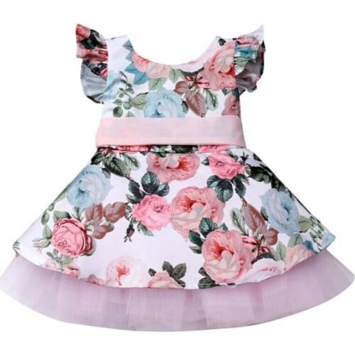 Newborn Toddler Kid Baby Girls Dress Princess Lace Floral Sleeveless Tutu Dress Princess Sundress