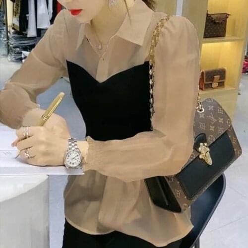 Holiday two-piece chiffon shirt stitching white shirt jacket