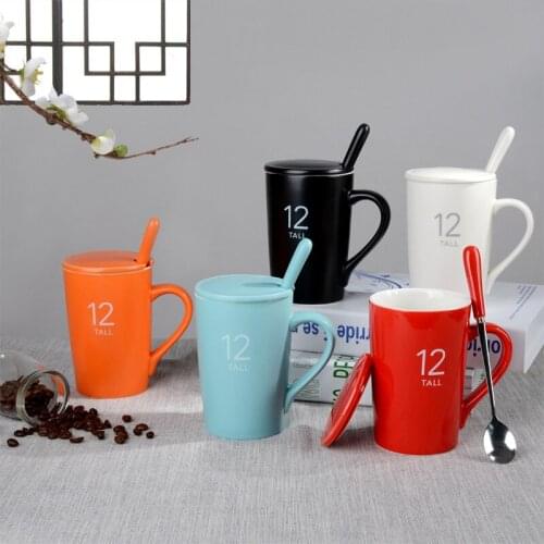 Factory direct sales ceramic mack set with cover spoon digital light ceramic cup 1314 digital cup