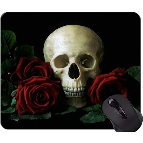 Rectangle Mouse Pad,Skull,rose,still life -Stitched Edges