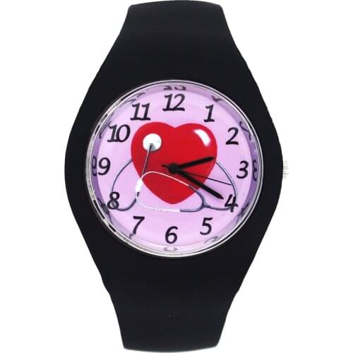 Doctor Nurse Stethoscopes Red Heart Shape Love Gift Men Women Fashion Silicone Band Sport Quartz Wrist Watch
