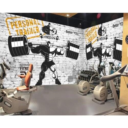 Custom gym Decorative 3D Self Adhesive Wallpaper Nostalgic Retro Sports Fitness Weightlifting Background Wall Mural Waterproof