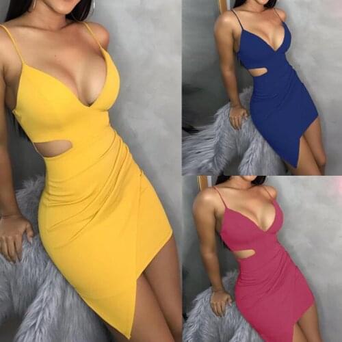 Sexy Wrap Hip Mini Irregular Dress Yellow Hollow Out Night Club Party Vestido Mujer Spaghetti Strap Ruffled Elegant Dress Women
