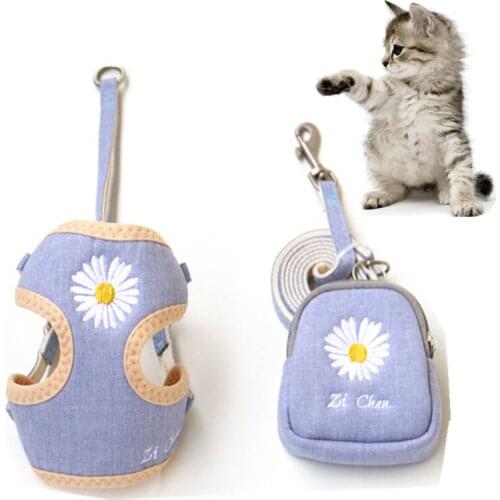 Daisy Harness Adjustable Dog Cat Harness Vest Pet with Snack Bags Walking Leash for Teddy Chihuahua Puppy Small Dogs